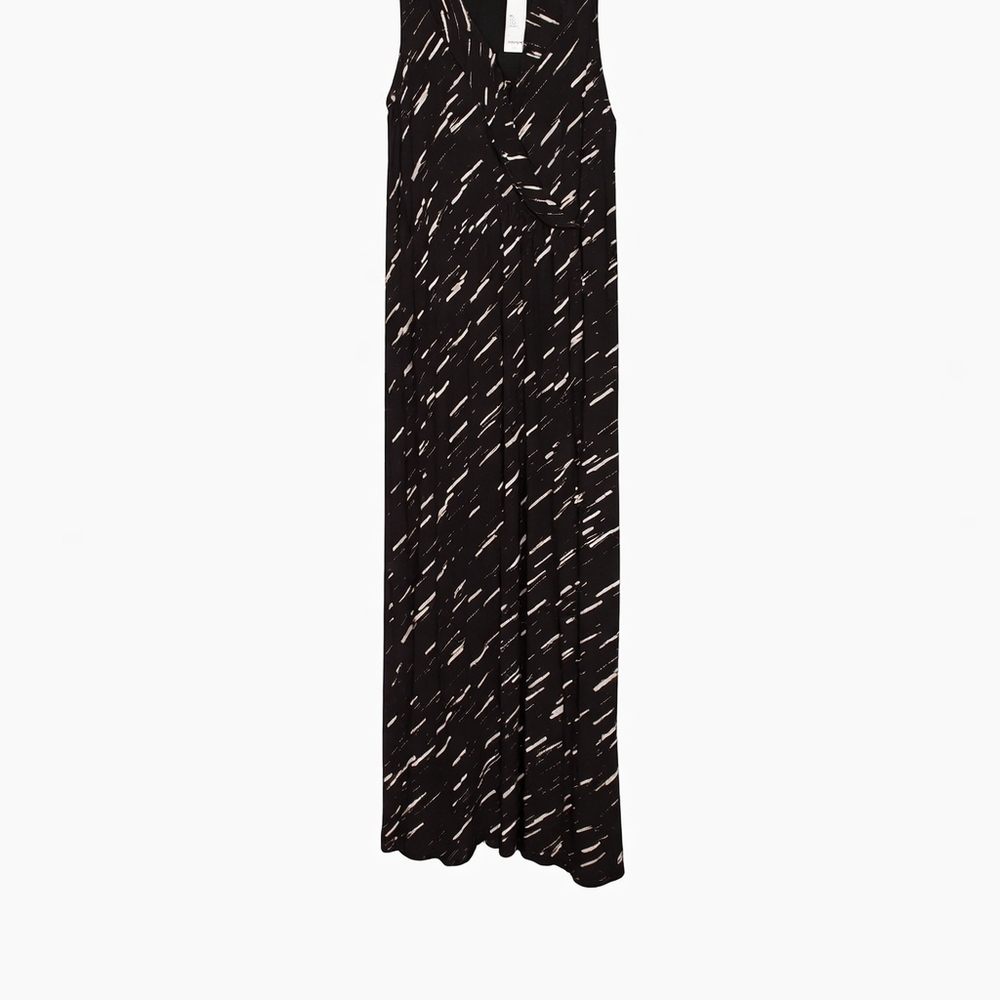 Apt. 9 Black Sleeveless Dress with Ivory Abstract Print XXL